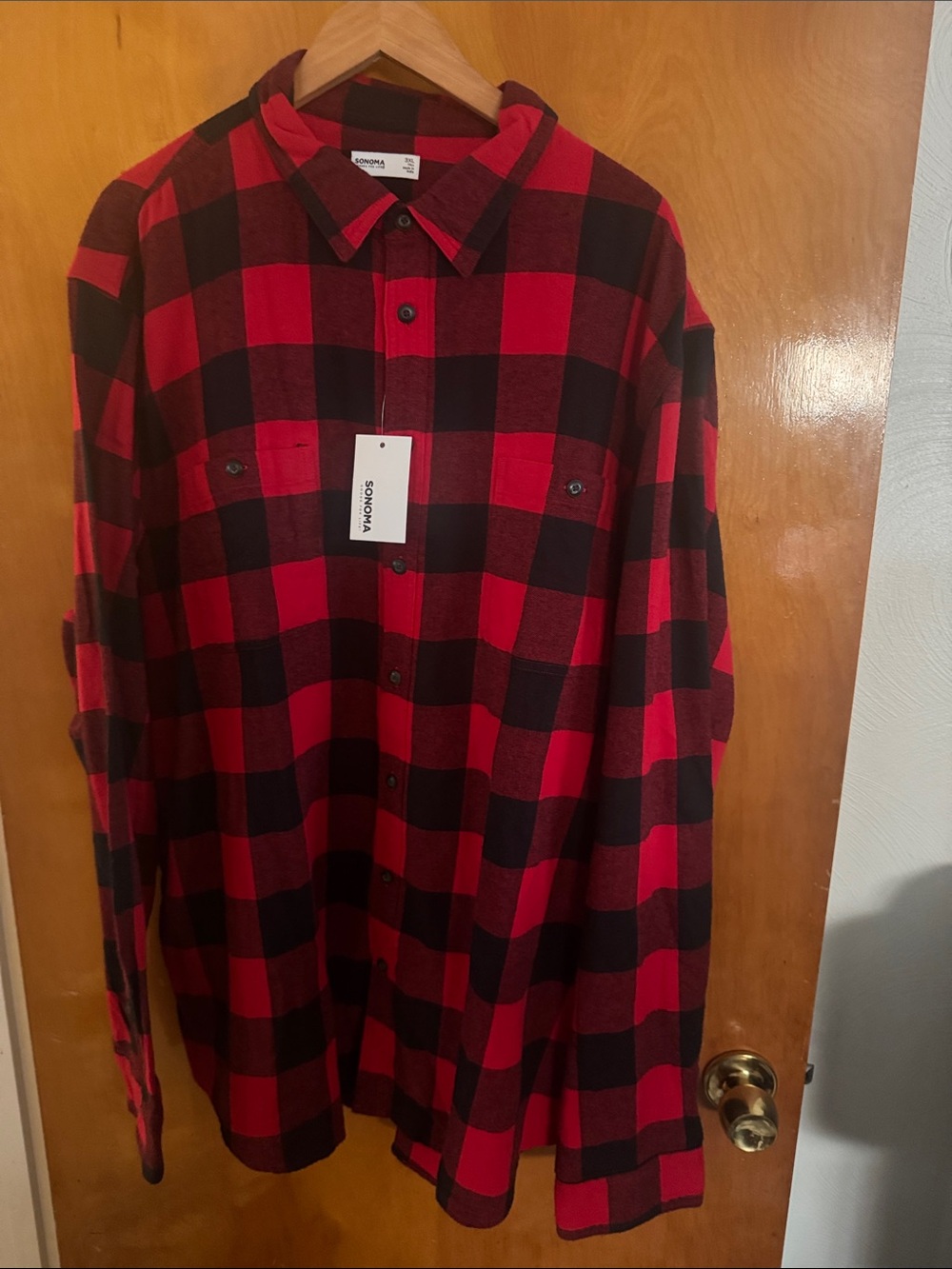 Flannel Shirt Mens 3X Red Plaid Sonoma 3XL